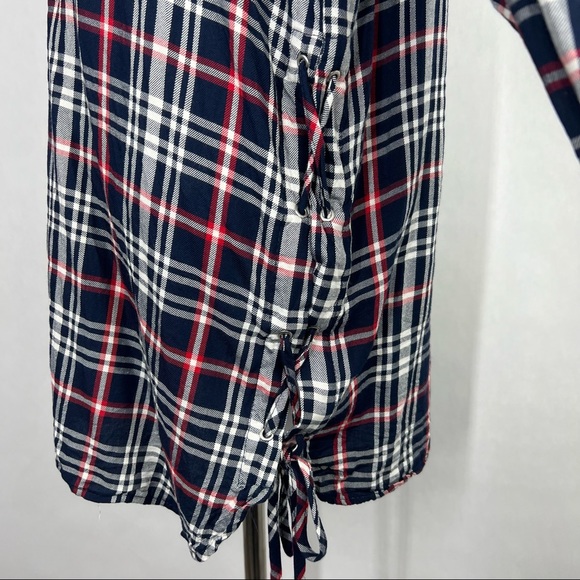 Zara Plaid Button Down Blue Red Size Small Women’s Long Sleeve Shirt - Picture 5 of 7
